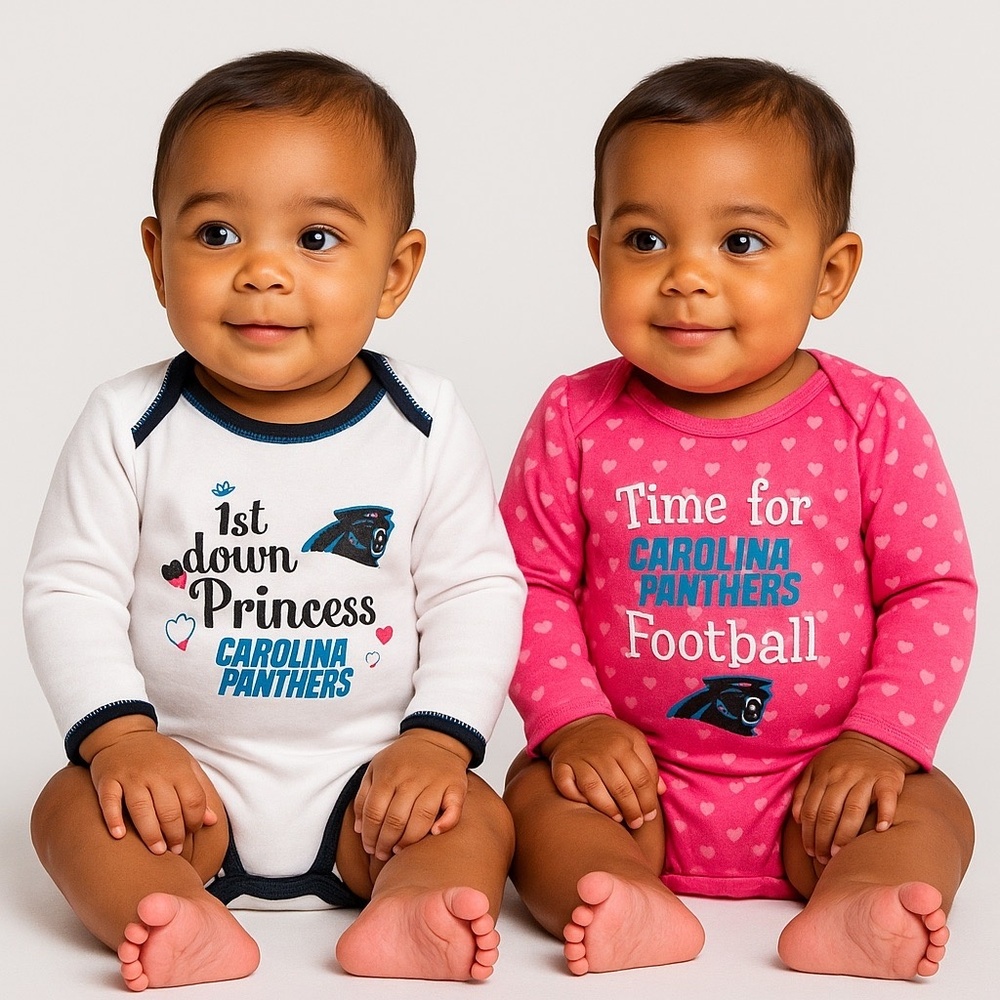 NEW Carolina Panthers 2-Pack Baby Girl Long Sleeve Bodysuits‎ – Size 0-3M